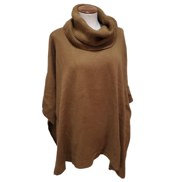 H&M Cozy Cowl Neck Oversized Sweater Knit Poncho Brown S-M-L - Picture 2 of 7